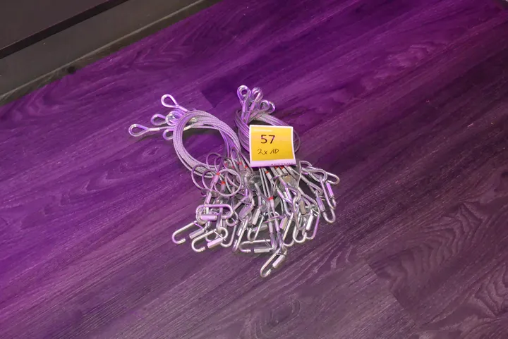Sicherheitsfangseile/Sicherungsseile mit Karabinerhaken (2x je 10 Stück) je 3mm Ø, 60 cm Lang, 20kg Traglast